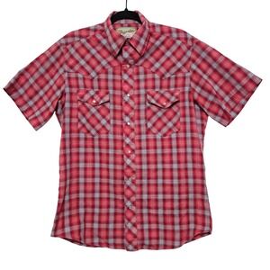 Wrangler Y2K Red Plaid Western Pearl Snap Shirt Cowboy Rodeo Core Short Sleeve M